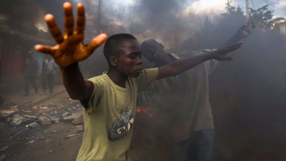 Anhänger der Opposition im Kibera Slum von Nairobi, Kenia.