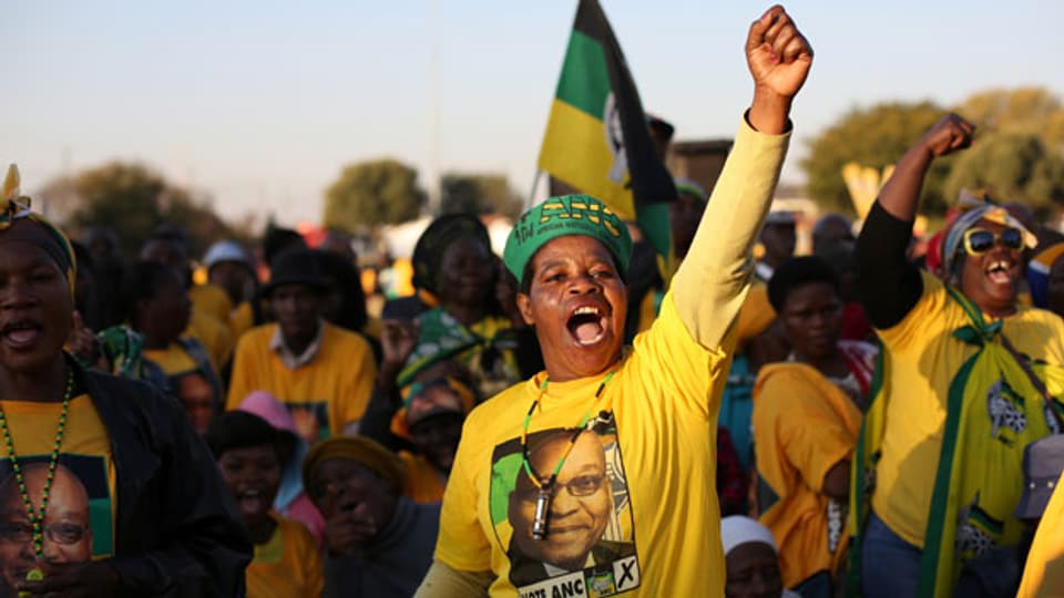 Anhänger von Südafrikas Regierungspartei ANC in  Pretoria, Südafrika.