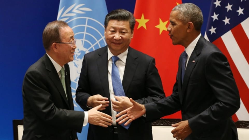 Uno-Generalsekretär Ban Ki Moon gratuliert US-Präsident Obama und dem chinesischen Präsidenten Xi.