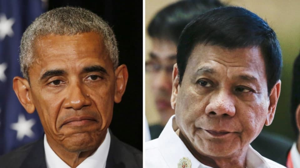 Verstimmte Gesichter: Barack Obama (links) und Rodrigo Duterte (rechts) werden sich am ASEAN-Gipfel nicht treffen.