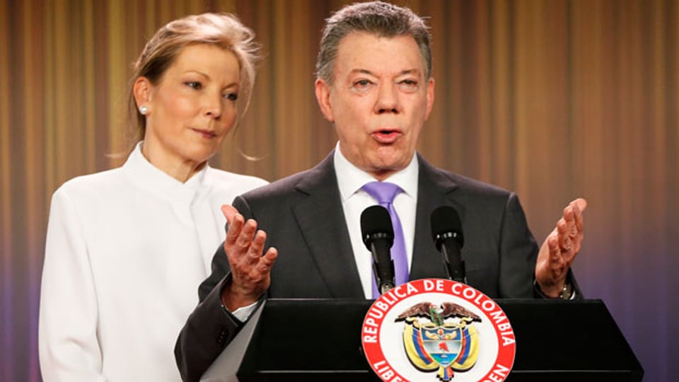 Kolumbiens Präsident Juan Manuel Santos und seine Frau Maria Clemencia Rodriguez in Bogota, Colombia.