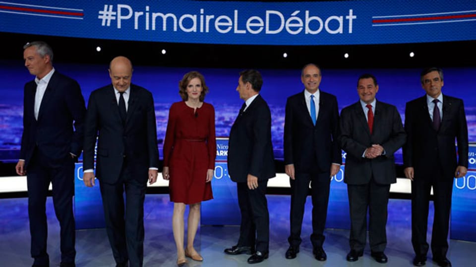 Die 6 Kandidaten und die Kandidatin im TV-Duell vor einem Millionenpublikum.