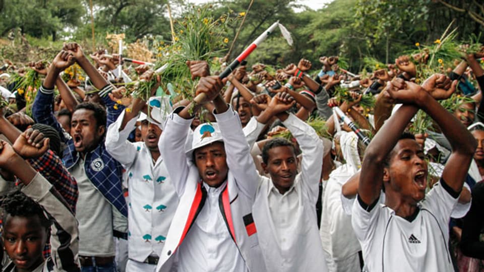 Proteste gegen die Regierung in in Bishoftu, Äthiopien.