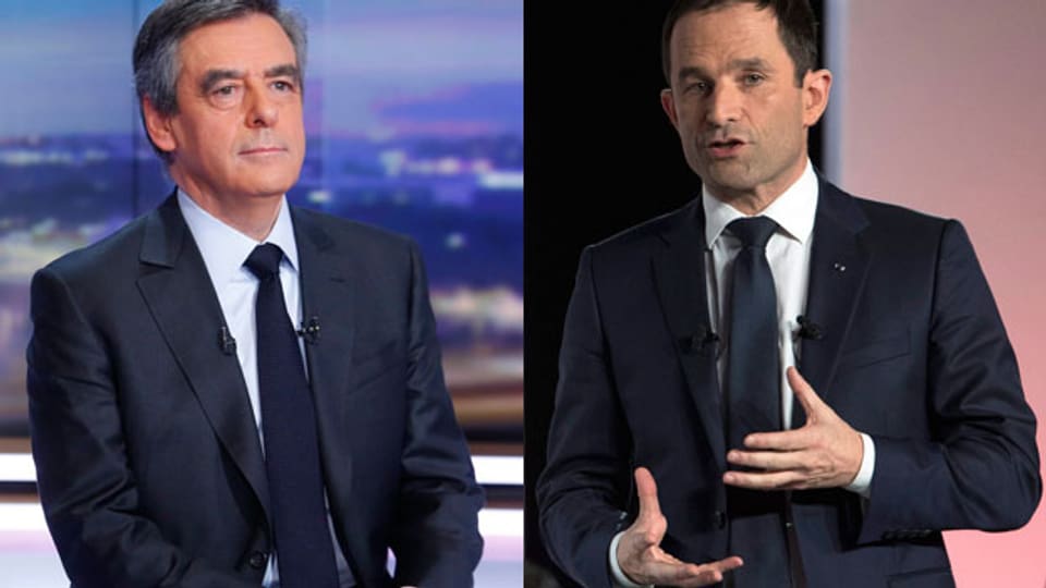 Der Sozialist Benoît Hamon (rechts) und der Republikaner François Fillon sind die Kandidaten für die französische Präsidentschaft.