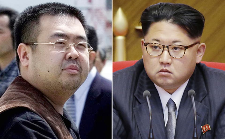 Portraits von Kim Jong Nam (links), der in Malaysia ermordet wurde - und sein Halbbruder Kim Jong Un (rechts), der derzeitige Diktator Nordkoreas