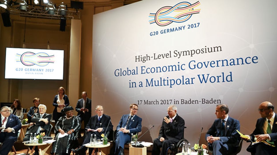 Die Teilnehmenden der G20-Konferenz der Finanzminister in Baden Baden.