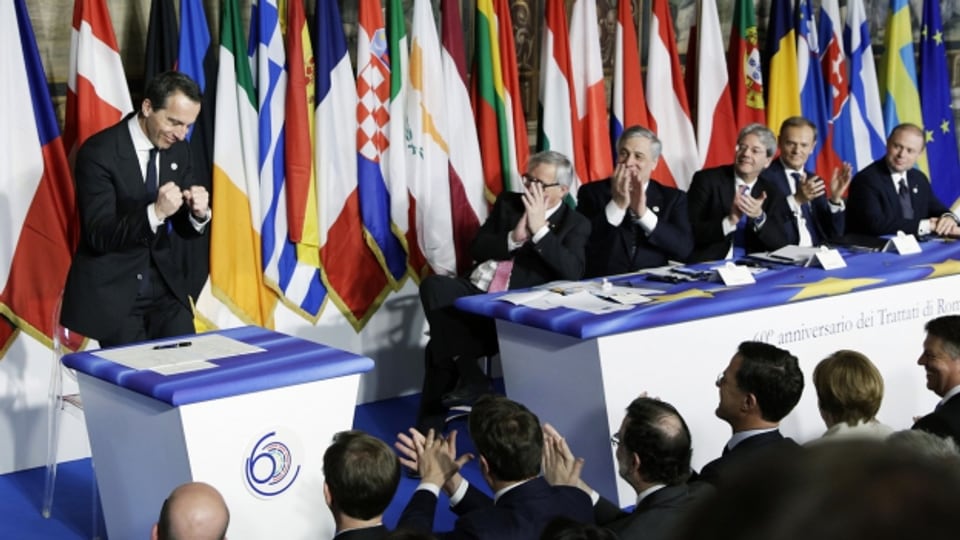 Die Staats- und Regierungschefs der EU feiern den 60. Jahrestag der Römer Verträge.