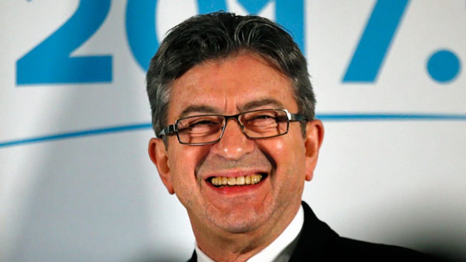 Der sozialistische Präsidentschaftskandidat Jean-Luc Mélenchon. Er trat in der ersten Runde der Präsidentschaftswahl am 23. April 2017 im Namen der von ihm dafür gegründeten Partei La France insoumise an.