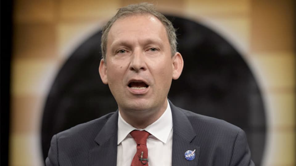 Thomas Zurbuchen, Forschungschef der NASA, an einer Medienkonferenz der NASA zur totalen Sonnenfinsternis in den USA vom 21.8.2018. ZVG.