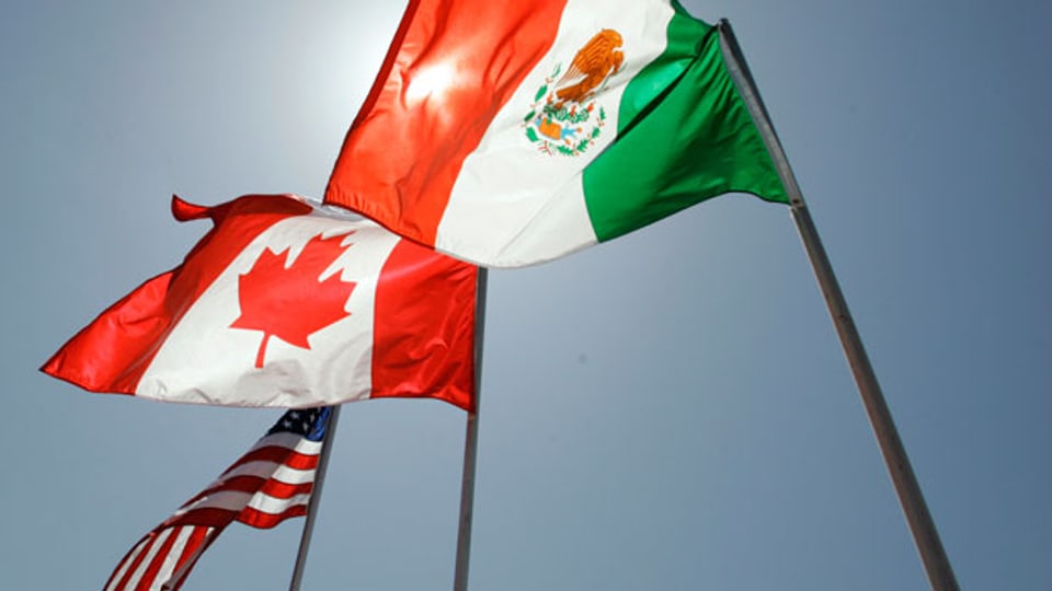 Die Flaggen der USA, Kanada und Mexiko.