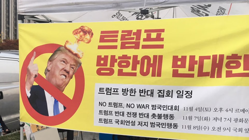 Donald Trump ist in Südkorea so unbeliebt wie in fast keinem anderen asiatischen Land. Bild: Martin Aldrovandi/SRF.