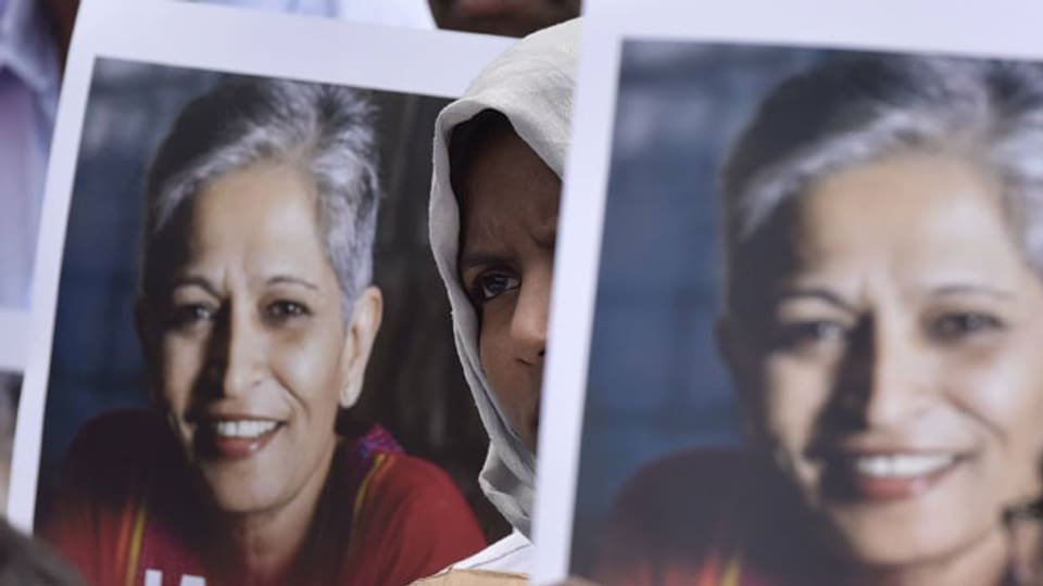 Proteste wegen der Ermordung der Journalistin Gauri Lankesh.