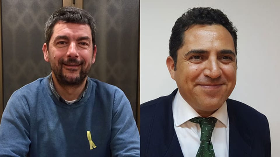 Die katalanischen Unternehmer Carlos Rivadulla (rechts) und Joan Canadell haben unterschiedliche Meinungen zu den Unabhängigkeitsbemühungen Kataloniens.
