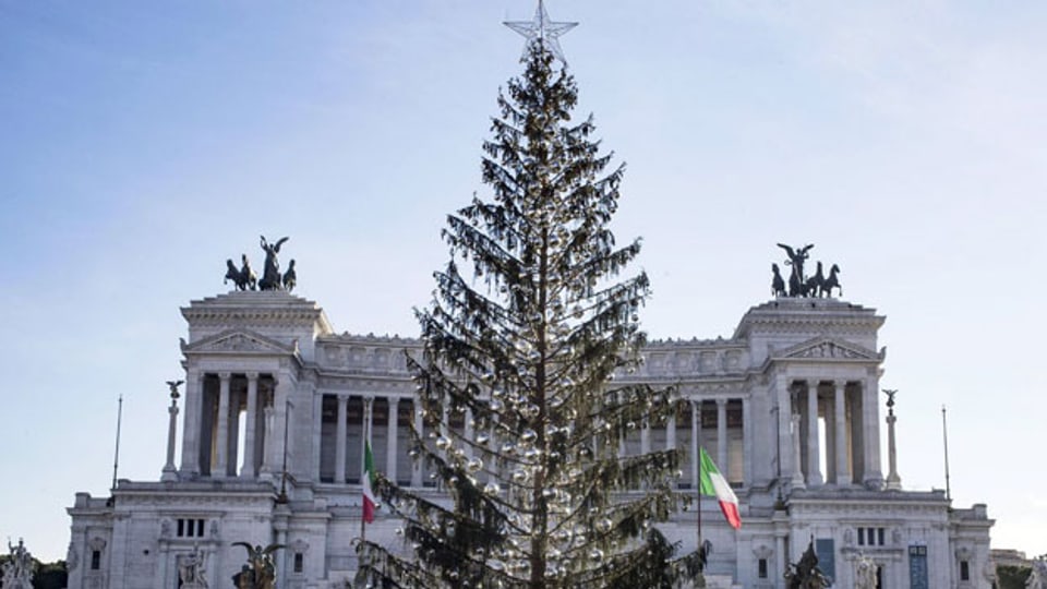 Der fast kahle Weihnachtsbaum auf der Piazza Venezia in Rom im 2018.