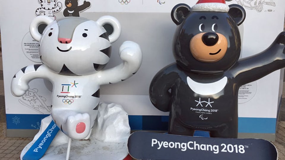 Die Maskottchen für die olympischen Winterspiele 2018 in Südkorea.