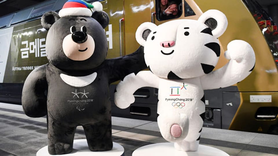 Die Maskottchen für die olympischen Winterspiele in Südkorea.