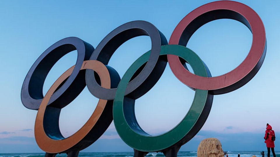 Olympische Ringe am 5. Februar 2018 in Pyeongchang, Südkorea.