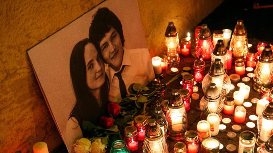 Mahnwache für den ermordeten slowakischen Journalisten Jan Kuciak und seine Verlobte Martina in Bratislava, Slowakei.