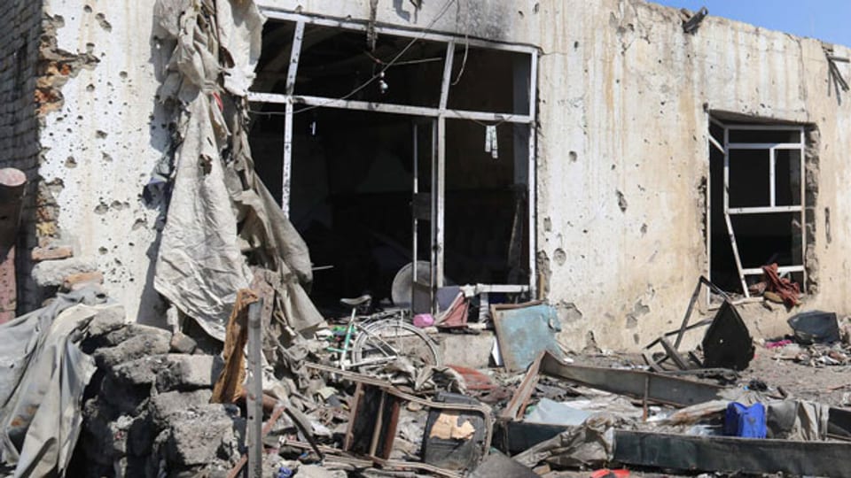 Zerstörtes Haus in Kabul, Afghanistan.