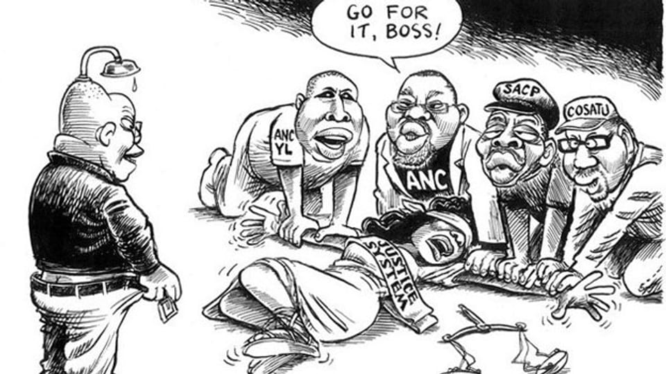 Die Vergewaltigung der Justiz durch Jacob Zuma. Cartoon von Zapiro. ZVG.
