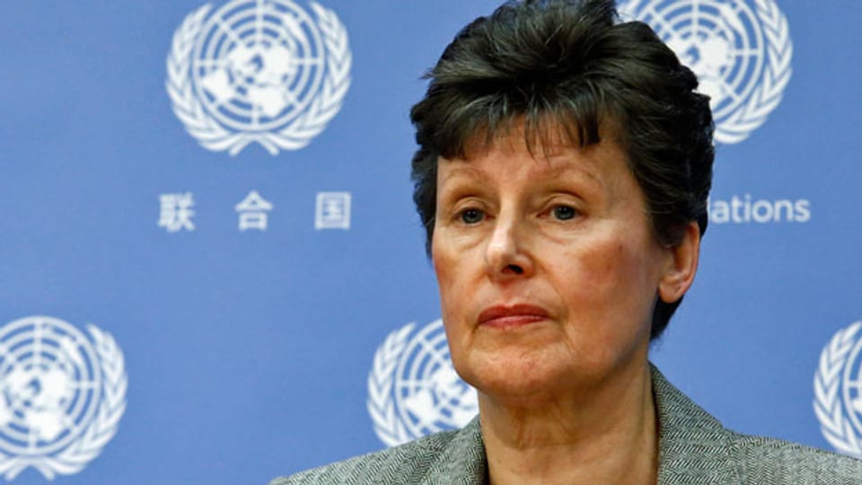 Angela Kane die ehemalige Vertreterin der Vereinten Nationen für Abrüstungsfragen, im Dezember 2013 an einer Pressekonferenz im UN-Hauptquartier in New York.