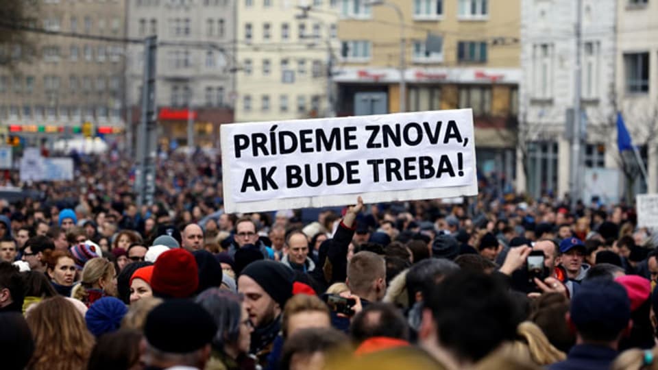 Demonstrationen wegen der Ermordung des slowakischen Enthüllungsreporters Jan Kuciak und seiner Verlobten Martina Kusnirova in Bratislava am 23. März 2018.