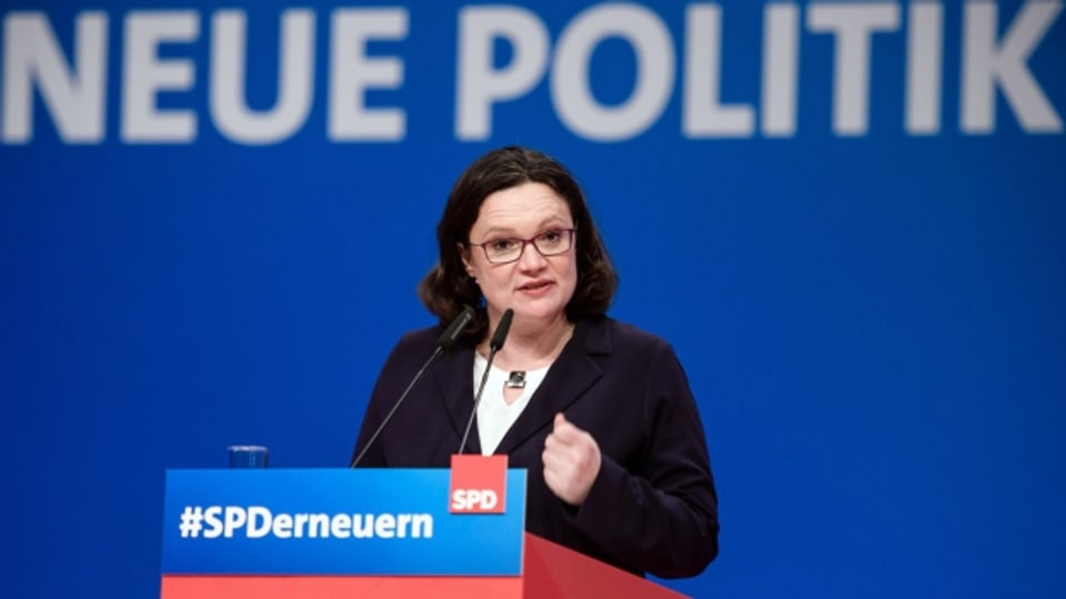 Die neue SPD-Chefin Andrea Nahles am Sonderparteitag in Wiesbaden.
