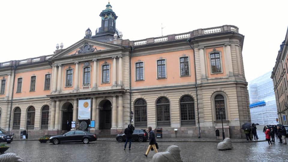 Ansicht des alten Börse-Gebäudes, Haus der Schwedischen Akademie, in Stockholm, Schweden.