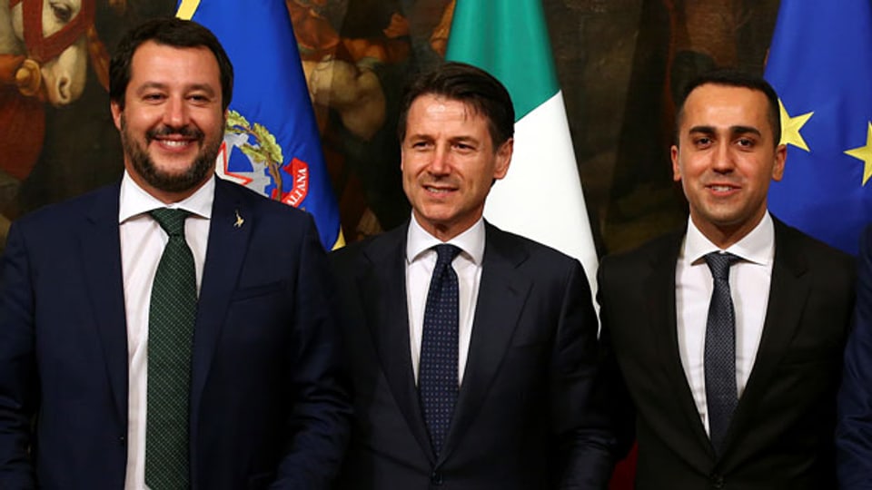 Innenminister Matteo Salvini, Premier Giuseppe Conte und Arbeitsminister Luigi Di Maio (von links nach rechts).