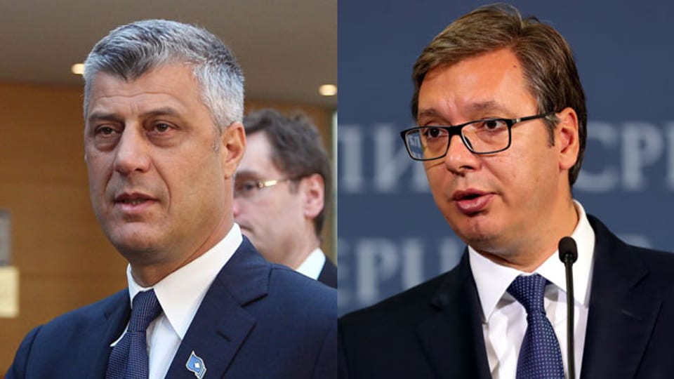 Hashim Thaci (links), der kosovarische und Aleksandar Vucic der serbische Präsident.