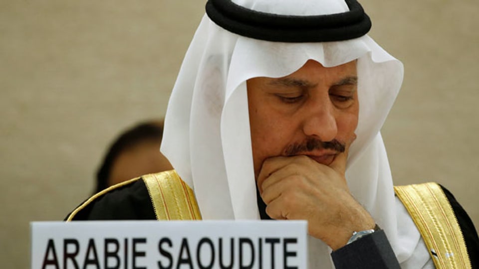 Der Präsident der Menschenrechtskommission von Saudi-Arabien, Bandar al Aiban vor dem Menschenrechtsrat der Vereinten Nationen.