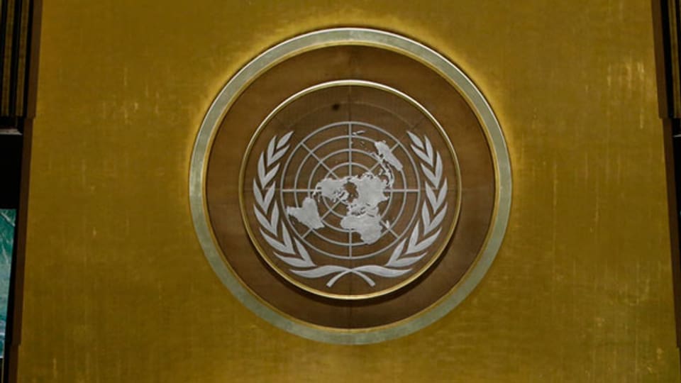 Das Emblem des Uno-Sicherheitsrates im Hauptquartier in den USA.