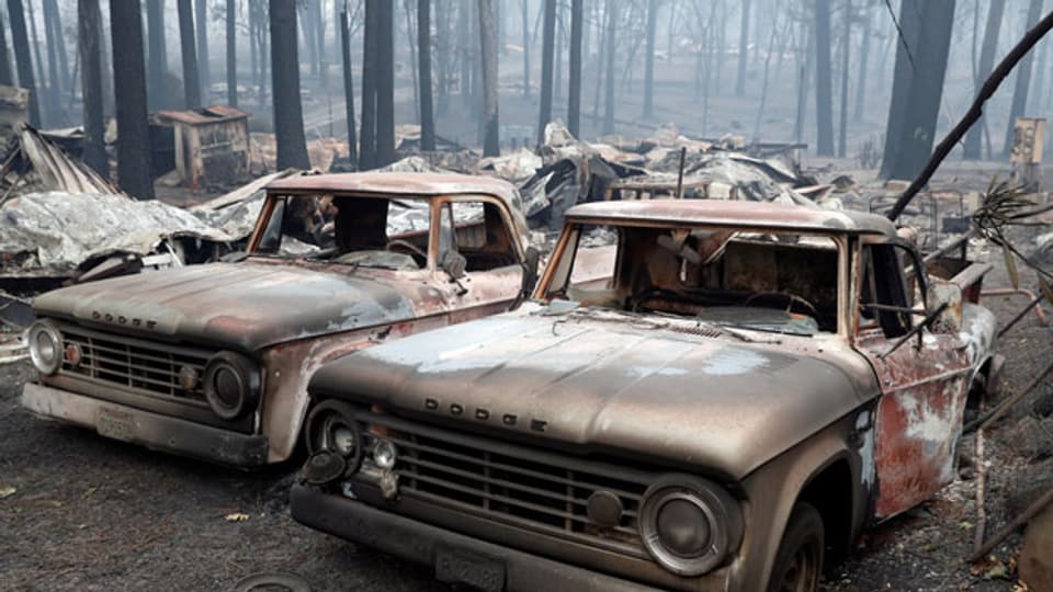 Durch Waldbrände zerstörte Wagen am 14. November 2018 in Paradise, Kalifornien, USA.