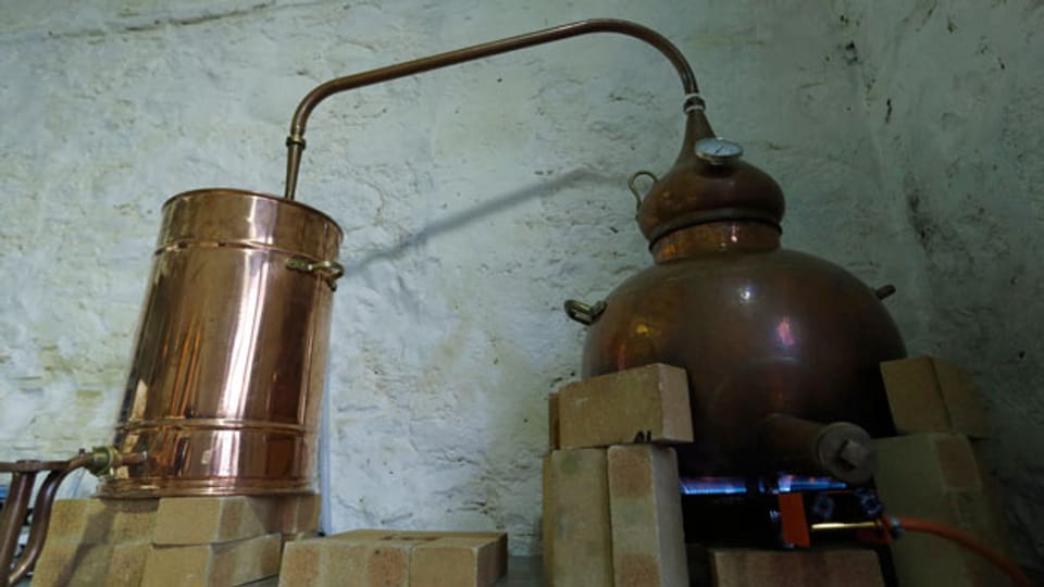 Gin-Produktion in der Strathearn Distillery, Methven, Schottland.