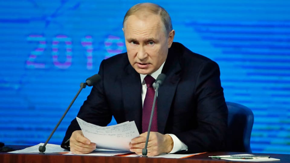 Der russische Präsident Wladimir Putin an der jährlichen Pressekonferenz in Moskau.