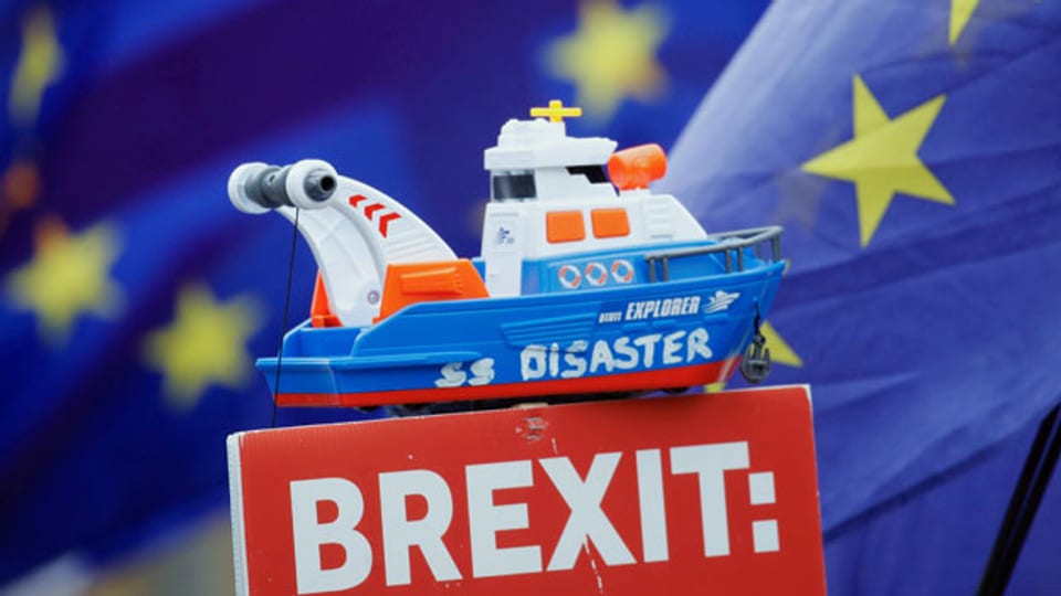 Spielzeugboot mit dem Namen «SS Disaster» während einer Protestaktion am 7. Januar 2009 in London.