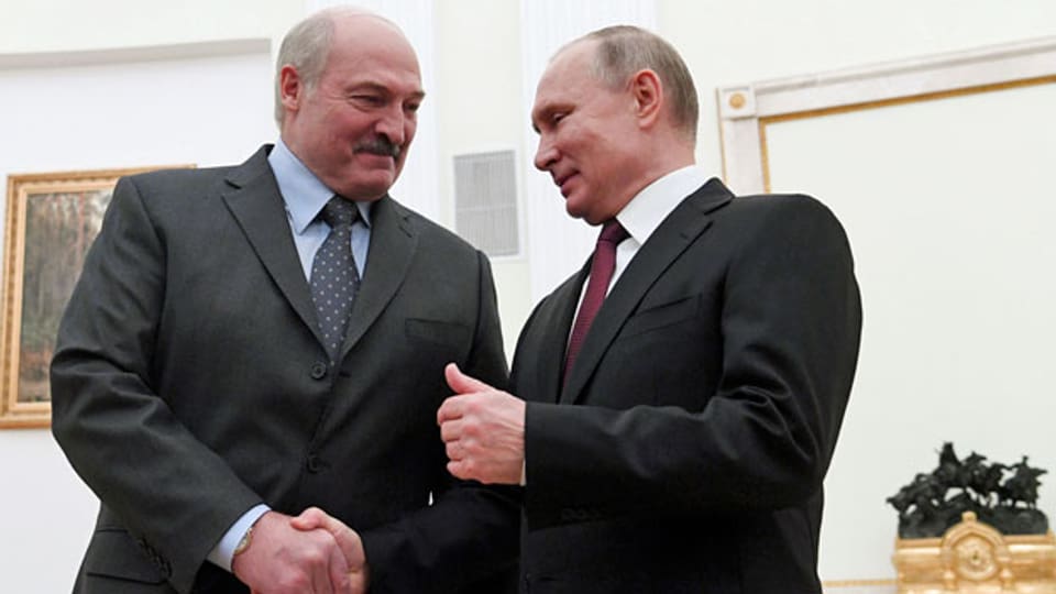 Der russische Präsident Wladimir Putin (rechts) und sein belarussischer Amtskollege Alexander Lukaschenko an einem Treffen in Moskau. 29. Dezember 2018.