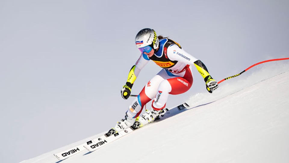 Corinne Suter aus der Schweiz tritt am 5. Februar 2019 bei den FIS Alpine World Ski Championships im Damen-Super-G an.