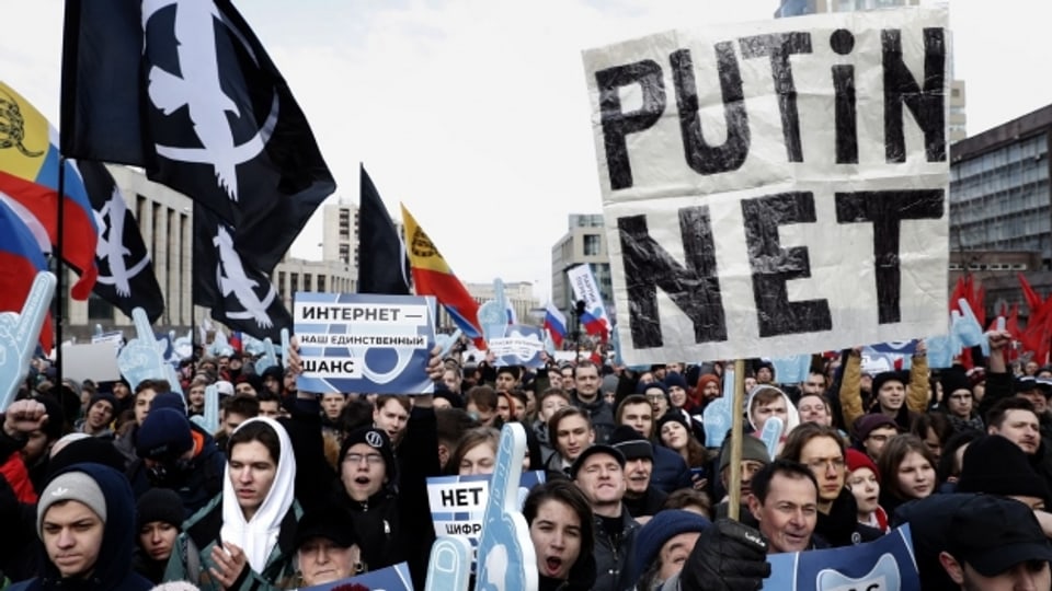 Demonstration in Moskau gegen Internetzensur.