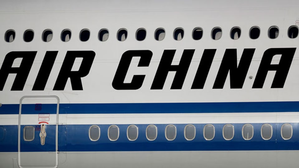 Das Flugzeug der chinesischen Delegation am 21. März 2019 in Roms Flughafen Leonardo Da Vinci.