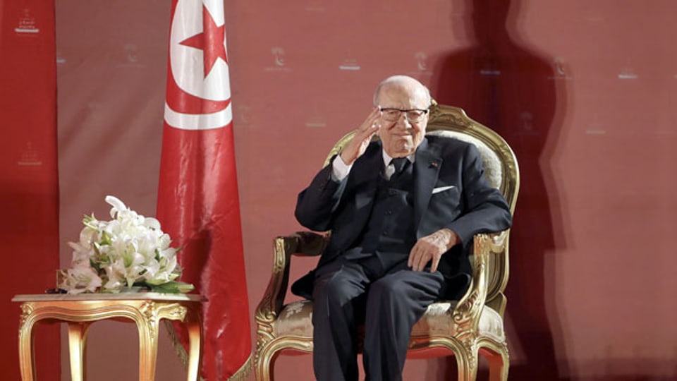 Der tunesische Präsident Beji Caid Essebsi Samstag, dem 6. April 2019, in Tunesien. Der 92-jährige kündigte an, dass er nicht für die Wahlen im November kandidieren wird.