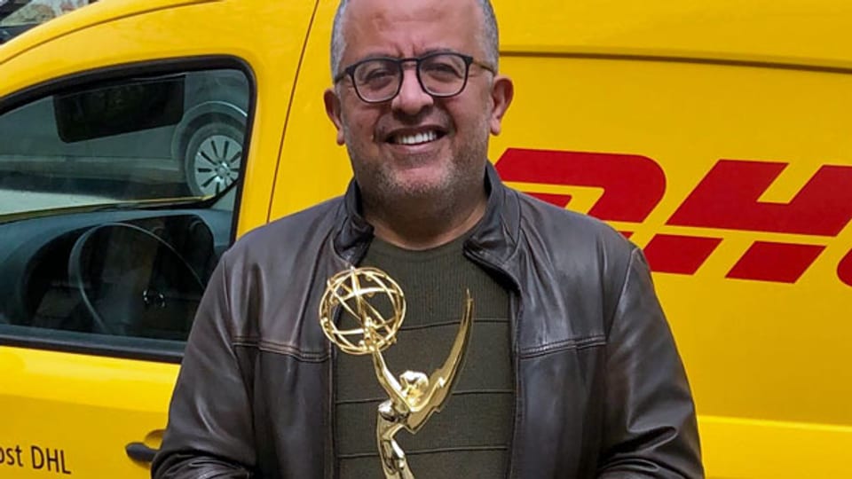 Amjad Tadros mit seinem Emmy, der Trophäe, die er im vergangenen Oktober zusammen mit einem Team des amerikanischen Fernsehsenders CBS gewonnen hatte.