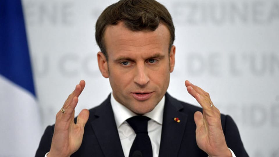 Der französische Präsident Emmanuel Macron an einer Medienkonferenz.