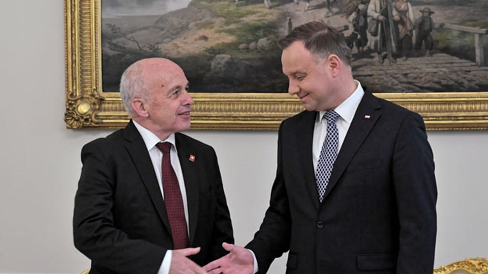 Der polnische Präsident Andrzej Duda (rechts) und Bundespräsdient Ueli Maurer Treffen im Präsidentenpalast in Warschau, Polen, am 14. Mai 2019.