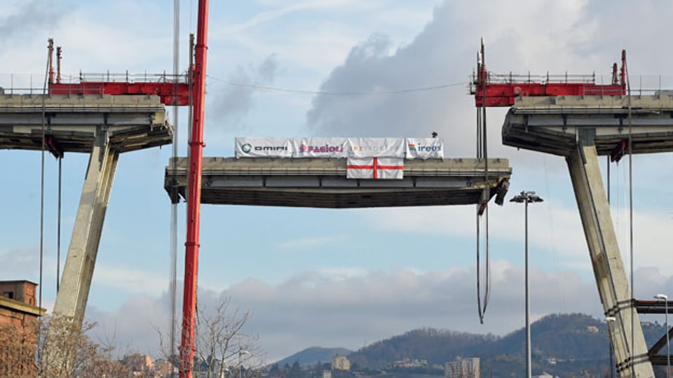 Die eingestürzte Morandi-Brücke in Genua, Italien, 9. Februar 2019.