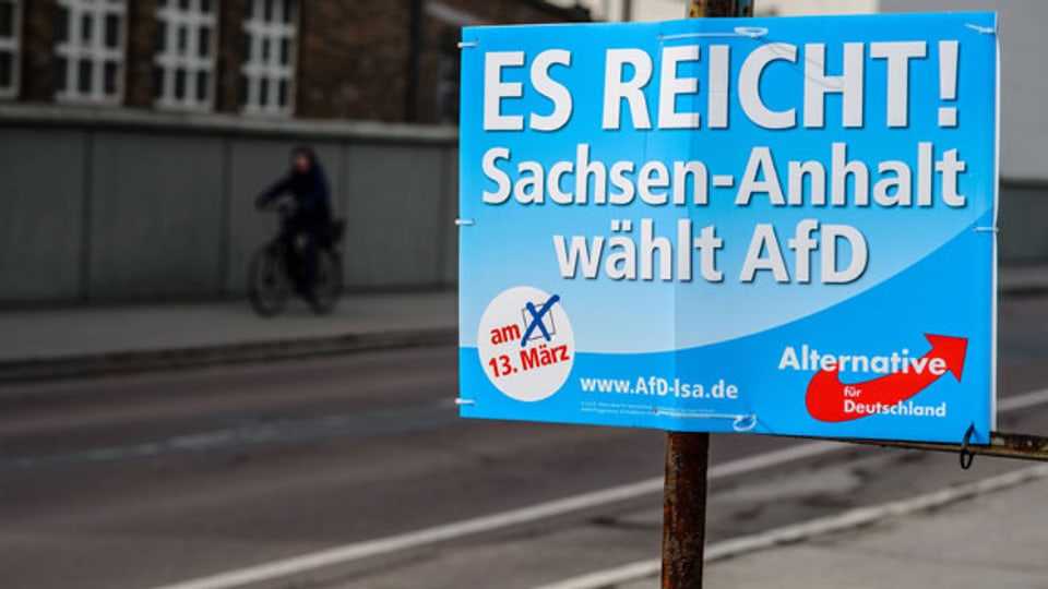 Wahlplakat der Alternative für Deutschland (AfD) für die Landtagswahl in Sachsen-Anhalt im März 2016.