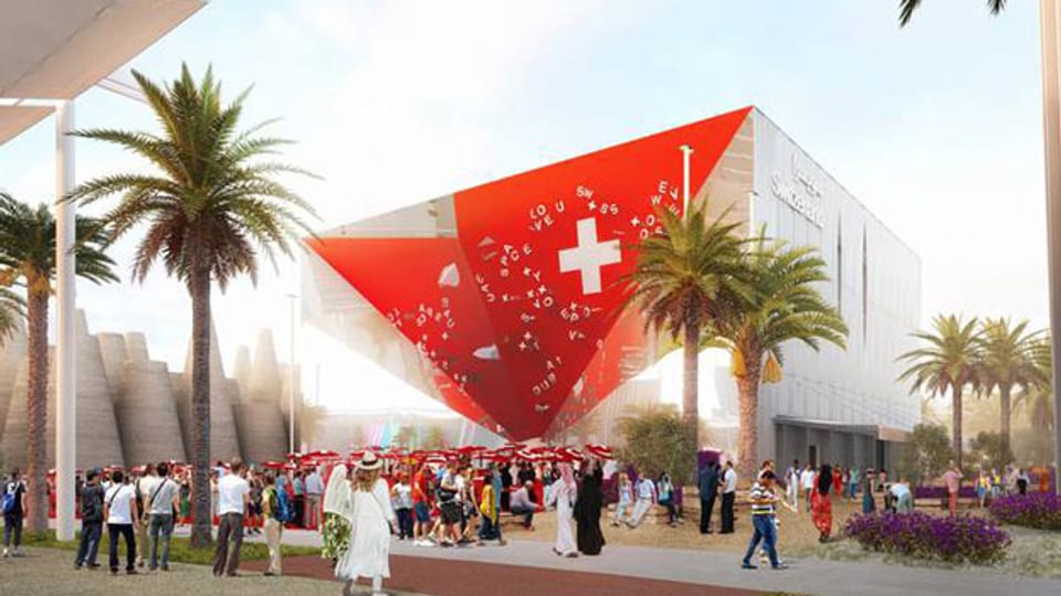 Umstrittene Partnerschaft: Philip Morris unterstützt den Schweizer Pavillon an der Expo 2020 in Dubai als Hauptsponsor. (Visualisierung: EDA/Präsenz Schweiz)