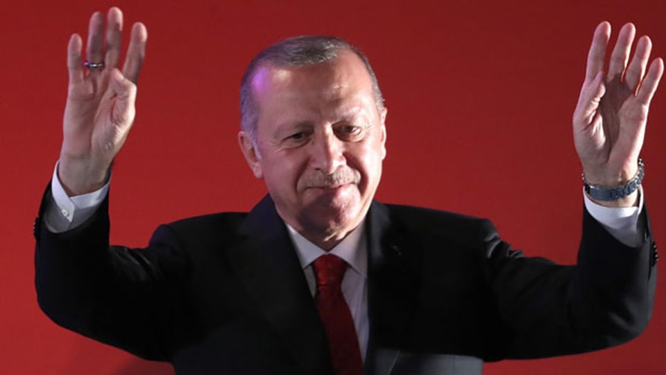 Der türkische Präsident Recep Tayyip Erdogan während einer Kundgebung auf dem Atatürk-Flughafen in Istanbul, Türkei, 15. Juli 2019.