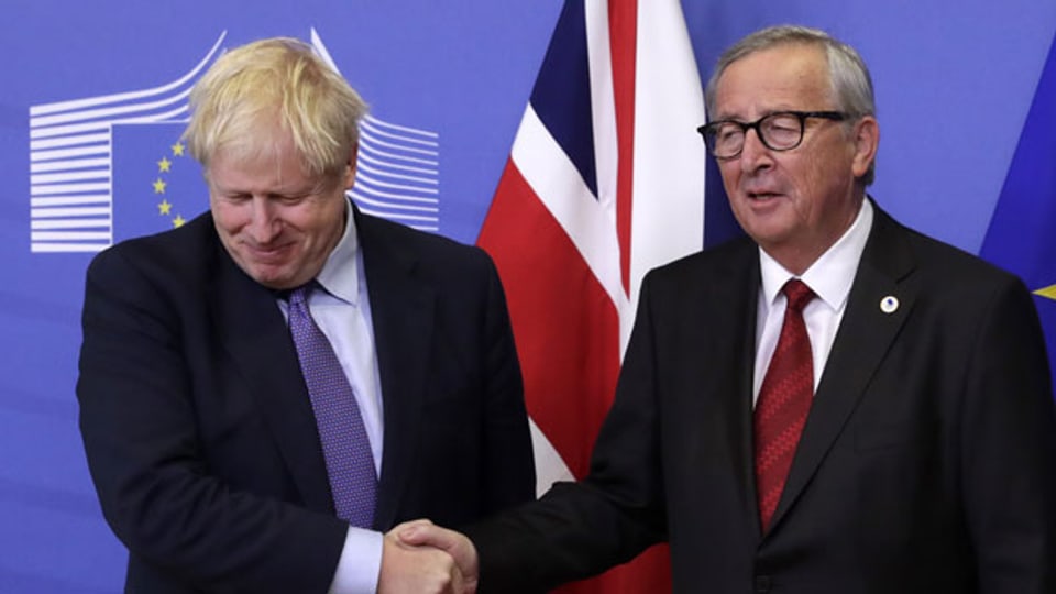 Grossbritanniens Premier Boris Johnson (links) und EU-Kommissionspräsident Jean-Claude Juncker am 17.10.2019 in Brüssel.