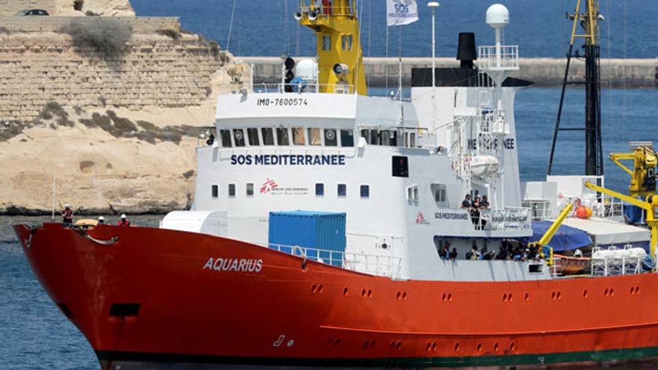 Das Rettungsschiff Aquarius im Hafen von Malta.